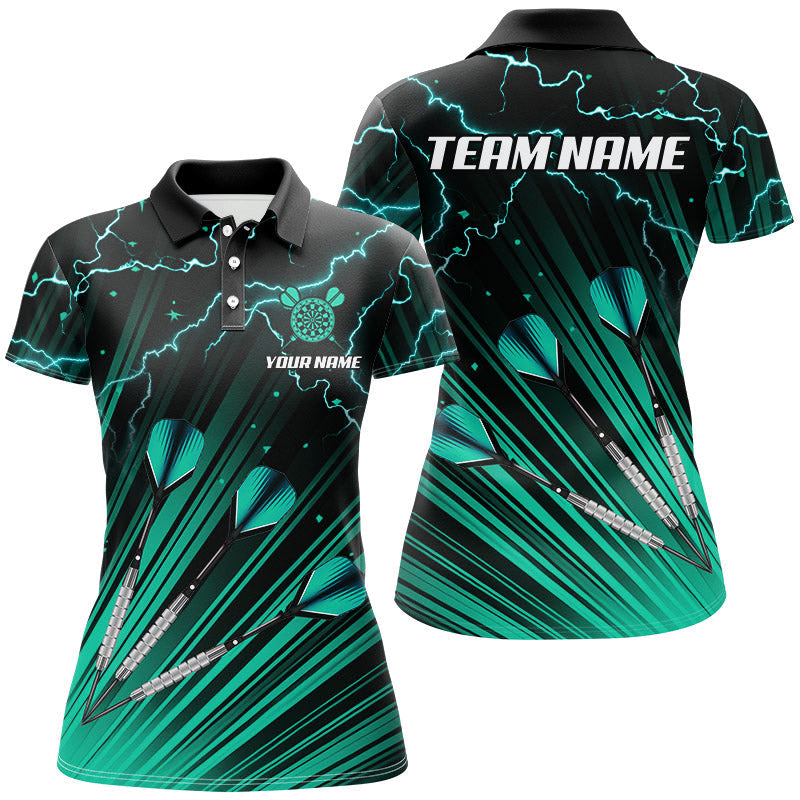 Turquoise Lightning Custom Darts Polo Quarter-Zip Shirt for Women - Darts Jersey Uniform T2976