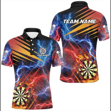 Blue And Red Thunder Lightning Custom Dart Shirts For Men - Fire Flame Team Dart Jerseys T2979