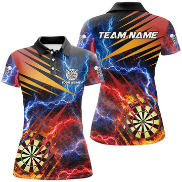 Custom Women's Thunder Dart Shirts - Blue and Red Flame Design, Team Dart Jerseys for Fire Darts Board T2979