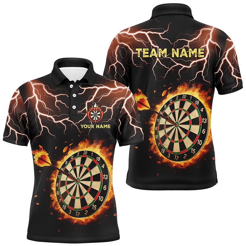 Custom Men Dart Polo Shirts - Personalized Fire Darts Board Thunder Lightning - Darts Team Jerseys T1469