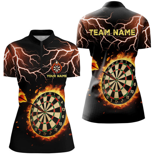 Fire Darts Board Women Quarter-Zip Shirt - Thunder Lightning Design T1469