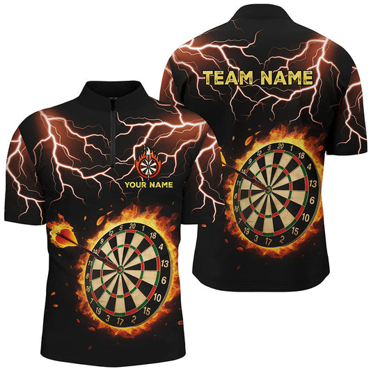 Fire Darts Board Thunder Lightning Men's Quarter-Zip Shirt | Darts Team Jersey T1469