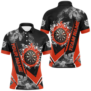 Personalized Fire Flame Smoke Dartboard Shirts for Men | Custom Darts Team Jerseys - Red T3008