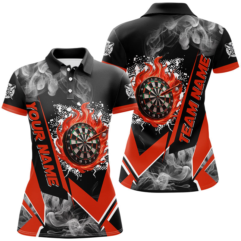 Personalized Fire Flame Dartboard Shirts for Women | Custom Darts Team Jerseys in Red T3008