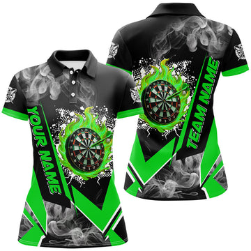 Personalized Women's Dartboard Fire Flame Smoke Custom Dart Shirts | Green Darts Team Jerseys T3009