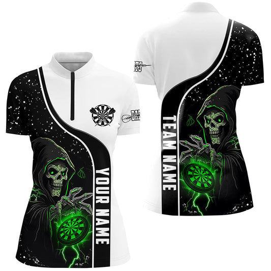 Personalized Dart Skull Grunge Women Dart Quarter-Zip Shirt | Custom Darts Jerseys | Team Shirts T1272
