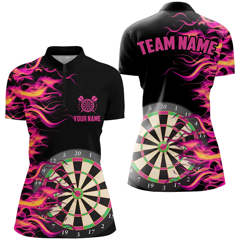 Women's Pink Flame Dart Board 3D Quarter-Zip Jersey T1294