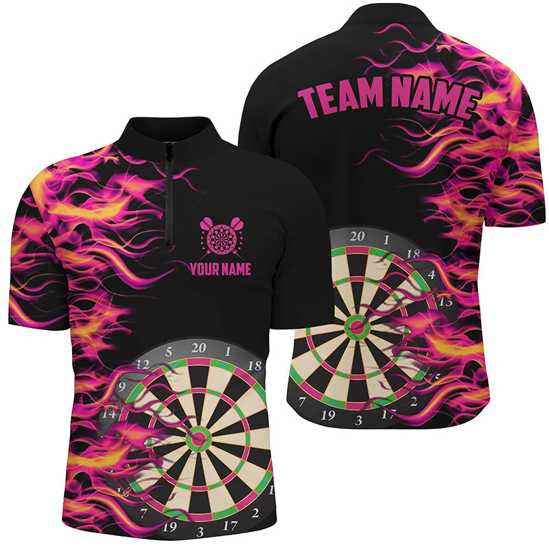 Men's Pink Fire Flame Dart Board 3D Printed Quarter-Zip Darts Shirt T1294