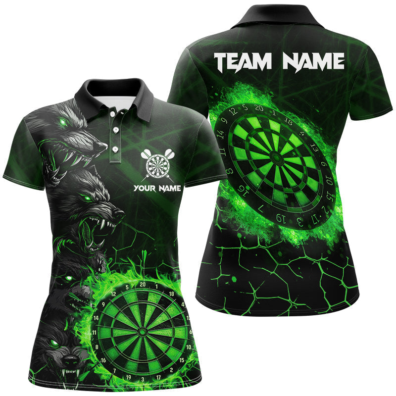 Green Dart Board Fire Flame Custom Wolf Dart Shirts for Women - Darts League Team Jerseys Uniform T2799