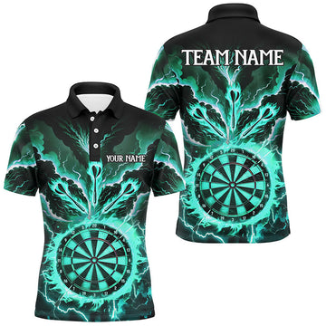 Personalized Turquoise Lightning Smoke Fire Flame Darts Shirts for Men | Darts League Team Jerseys T2802