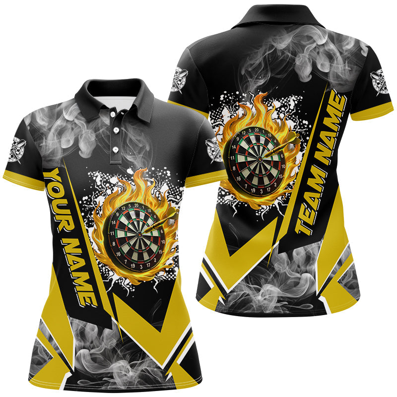 Personalized Dartboard Fire Flame Smoke Custom Dart Shirts for Women | Yellow Darts Team Jerseys T2810