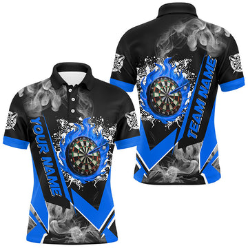 Personalized Dartboard Fire Flame Custom Dart Shirts for Men | Darts Team Jerseys in Blue T2811