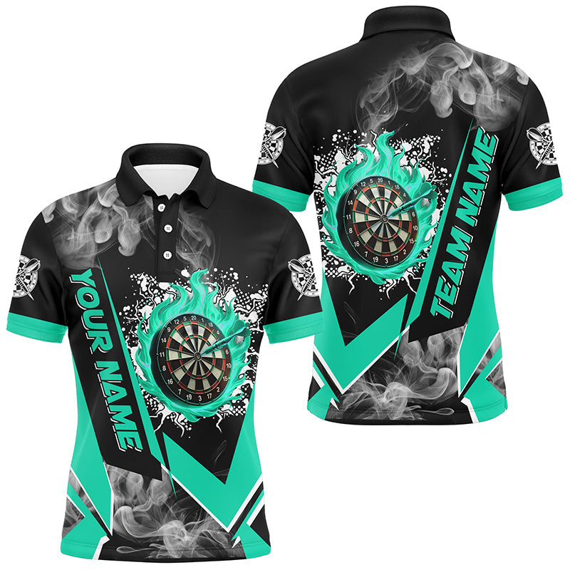 Personalized Turquoise Dartboard Fire Flame Smoke Custom Dart Shirts for Men | Darts Team Jerseys T2812