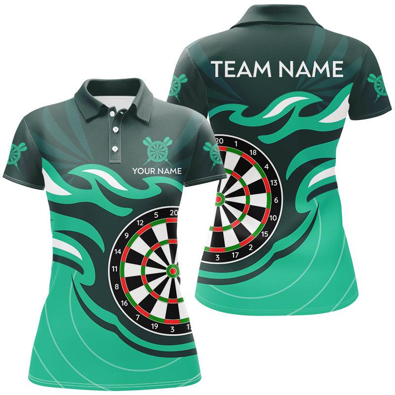 Personalized Turquoise Dart Board Flame Shirt for Women | Custom Dart Jerseys Team Uniform T3053