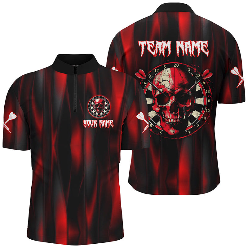 Red Skull Darts Board Men's Quarter-Zip Shirt - Team League Darts Jersey T1515