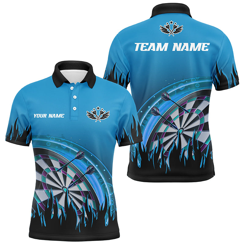 Custom Blue Darts Flame Men Polo Shirt - Personalized Team League Darts Jersey T1519