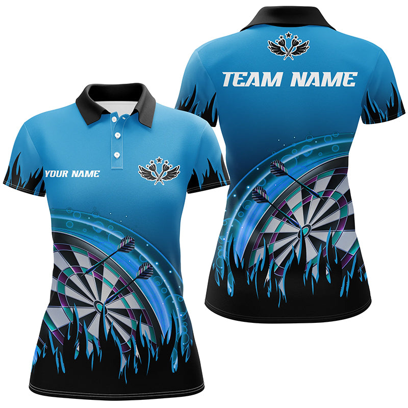 Custom Blue Darts Flame Women Polo Shirt - Personalized Team League ...