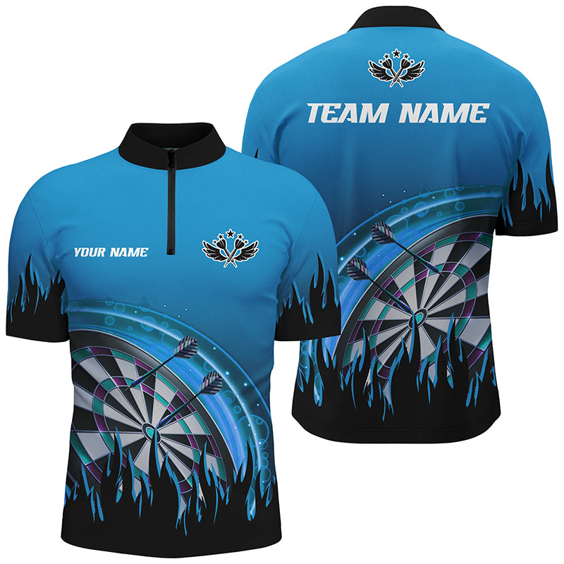 Blue Darts Flame Men Quarter-Zip Shirt - Custom Team League Darts Jersey T1519