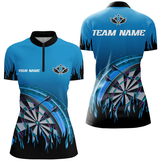 Blue Darts Flame Women Quarter-Zip Shirt - Custom Team League Darts Jersey T1519
