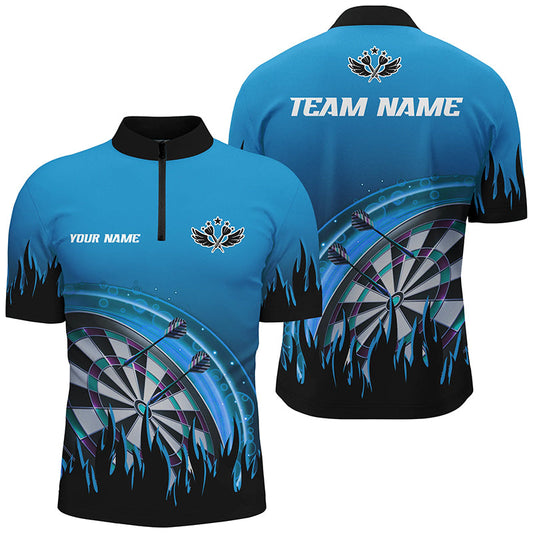 Blue Darts Flame Men Quarter-Zip Shirt - Custom Team League Darts Jersey T1519