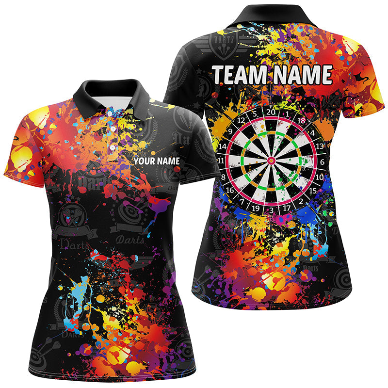 Custom Black Darts Shirts for Women - Personalized Dartboard Colorful Paint - Grunge Style Darts Jerseys T1894