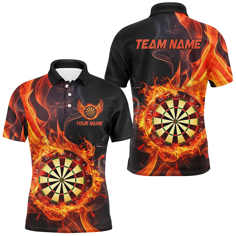 Personalized Dart Board Men's Custom Flame Team Jerseys - Black Darts Shirts with Fire Burned Design T2835