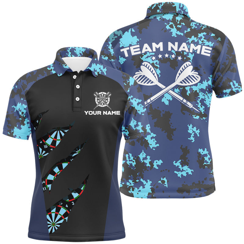 Blue Camo Darts Polo & Quarter Zip Shirt - Custom Camouflage Men's Dart Team Jerseys T2840