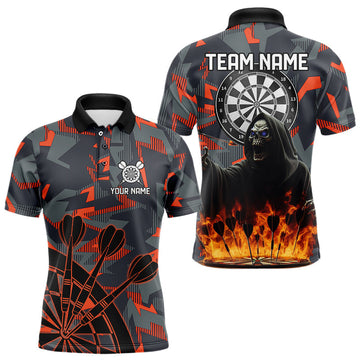 Personalized Men's Death Skeleton Fire Camo Dart Shirt - Custom Camouflage Darts League Jersey T3072