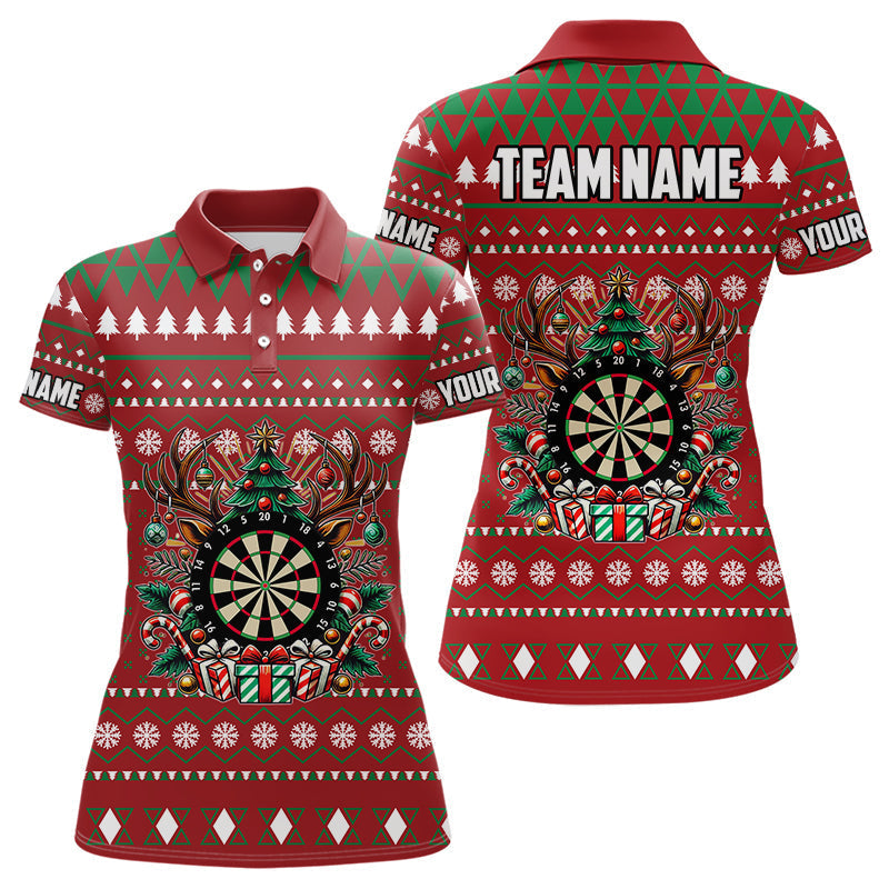 Red Christmas Pattern Dart Shirts for Women - Funny Xmas Gift Dart Jerseys T3078