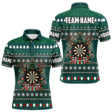 Green Christmas Pattern Dart Shirts for Men | Funny Xmas Dart Jerseys | Custom Holiday Gifts T3079