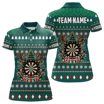 Green Christmas Pattern Dart Shirts for Women - Funny Xmas Dart Jerseys, Custom Holiday Gifts T3079