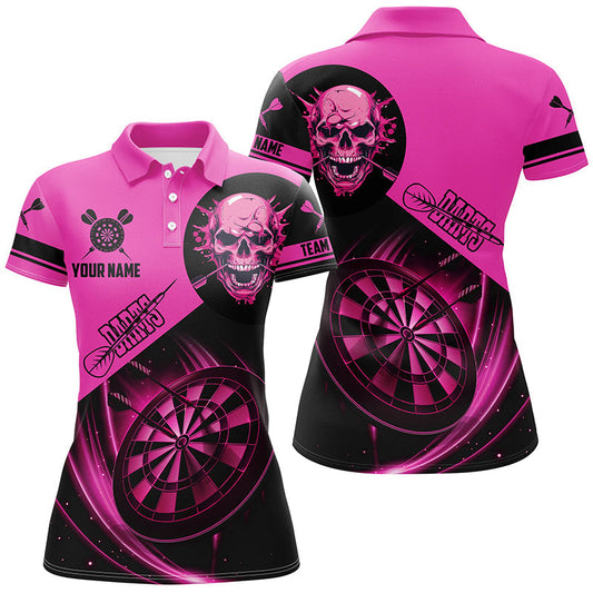 
Personalized Women's Skull Darts Team Jersey Shirt | Custom Pink Dartboard Apparel
 T2109