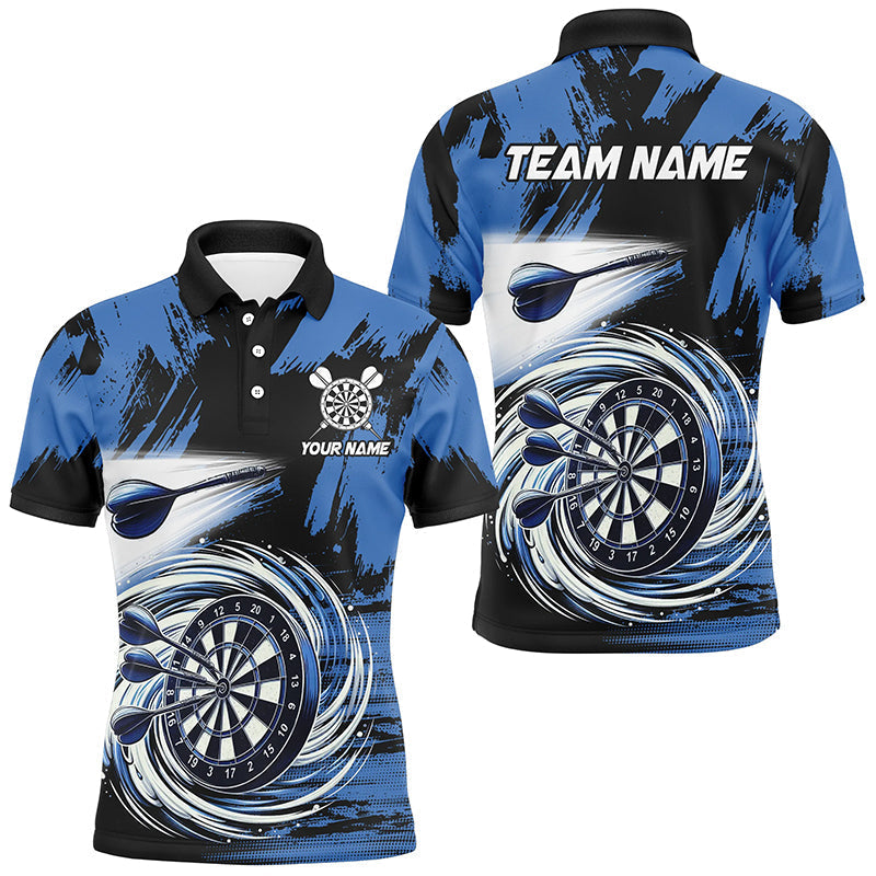 Funny Blue Swirling Darts Board Polo & 1/4 Zip Shirt for Men, Cool Team Jersey T2879