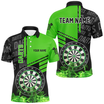 Black And Green Fire Darts Polo & 1/4 Zip Shirts For Men - Custom Darts League Team Jerseys T2880