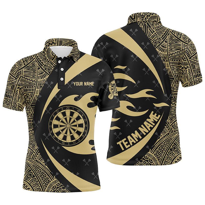 Custom Yellow and Black Tribal Pattern Darts Men Polo Shirt - Unique Darts Team Jersey T1357