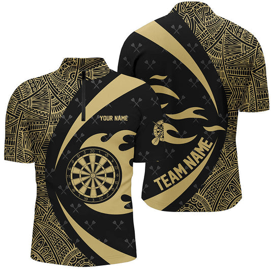 Custom Yellow and Black Tribal Pattern Darts Men Quarter-Zip Shirt - Personalised Darts Team Jersey T1357