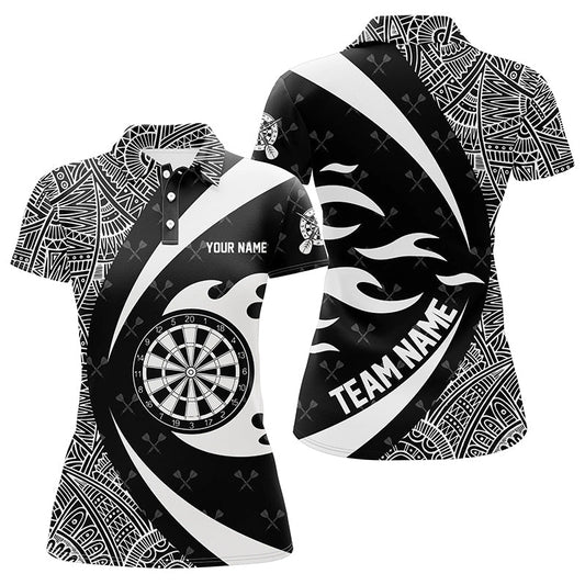 Custom Women's Tribal Pattern Darts Polo Shirt - Personalized Black & White Team Jersey T1358