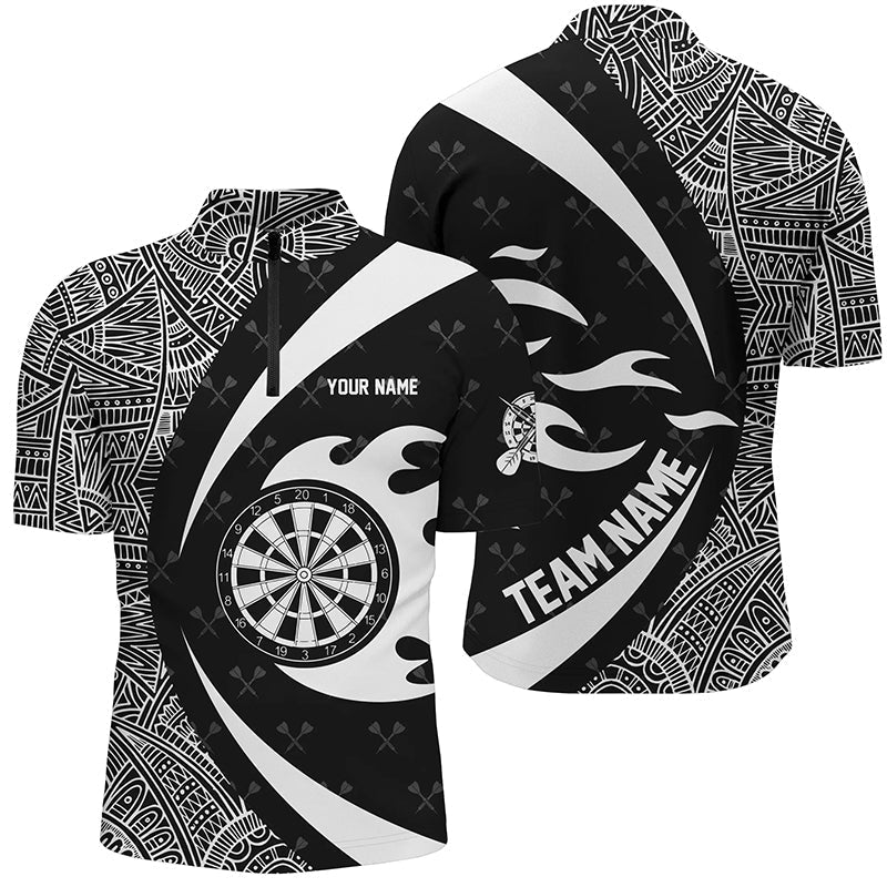 Custom Name Darts Team Jersey - White And Black Tribal Pattern Men's Quarter-Zip Shirt T1358