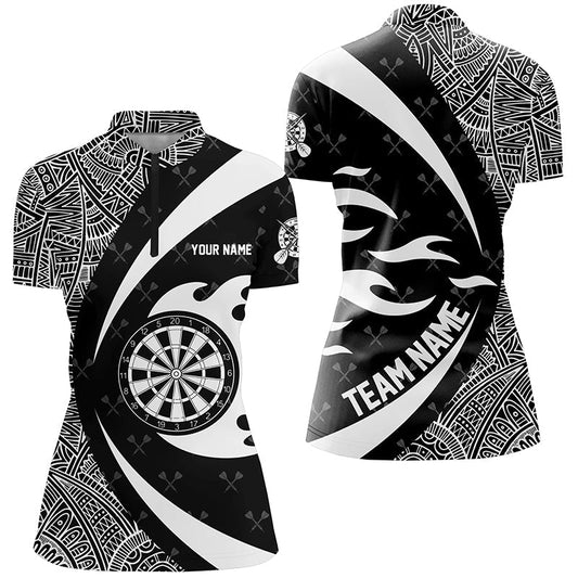 Custom Name Darts Team Jersey - White And Black Tribal Pattern Women Quarter-Zip Shirts T1358