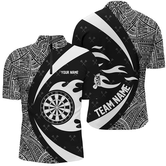 Custom Name Darts Team Jersey - White And Black Tribal Pattern Men's Quarter-Zip Shirt T1358