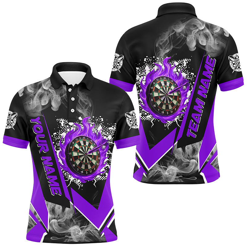 Personalized Dartboard Fire Flame Smoke Custom Dart Shirts for Men | Purple Darts Team Jerseys T2900