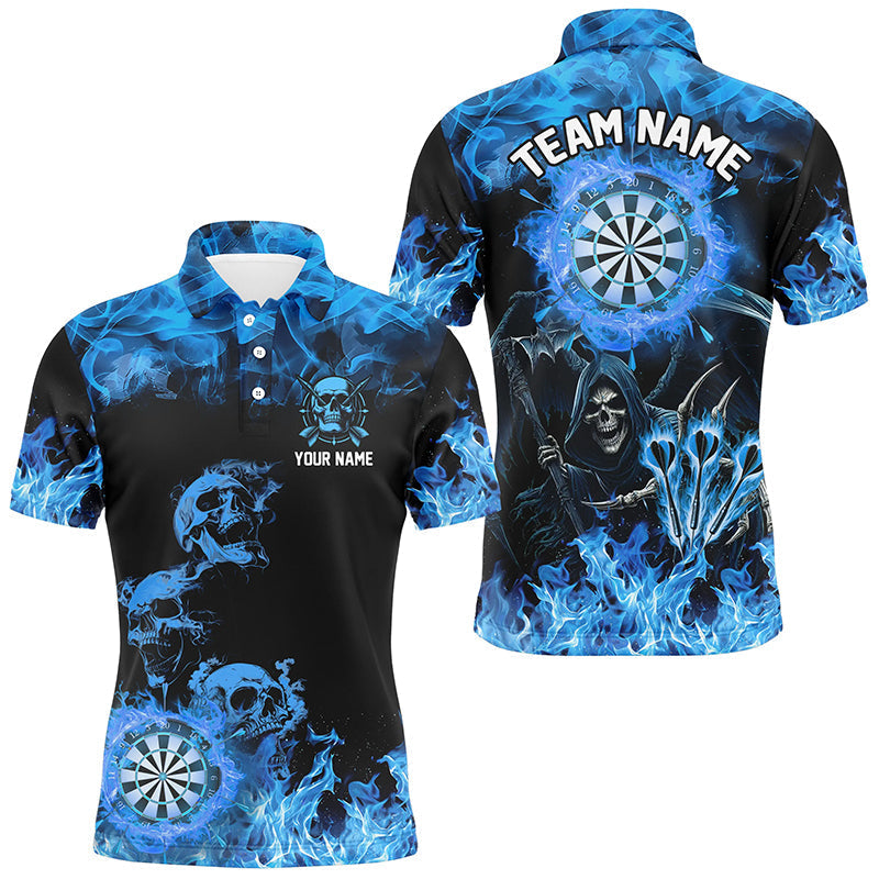 Custom Skull Dart Shirts for Men - Fire Flame Darts Board Death Skeleton Scary Jerseys, Blue T2903