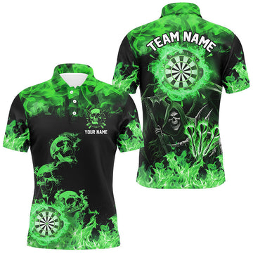 Fire Flame Darts Board Skull Dart Shirts for Men, Scary Skeleton Dart Jerseys - Green T2904