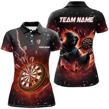 Personalized Scary Skeleton Fire Dart Shirt for Women | Custom Darts League Team Jersey T2918