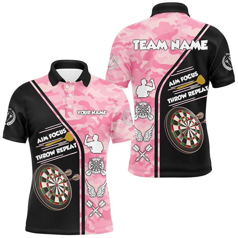 Aim Focus Throw Repeat Men's Custom Pink Camouflage Dart Jersey with Funny Saying T2930