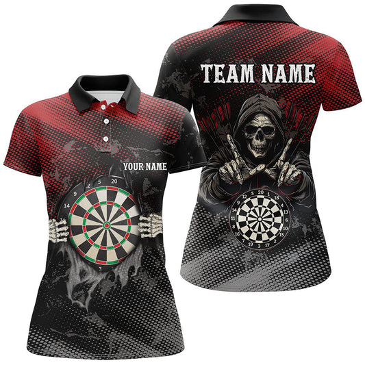 
Red and Black Skull Darts Team Jerseys for Women - Custom Death Skeleton Darts Shirts
 T1987