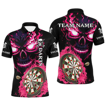 Personalized Pink Flame Skull Dart Shirts for Men | Custom Team League Jerseys | Unique Dartboard Uniform T2954