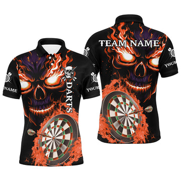 Personalized Flame Skull Dart Shirts for Men - Custom Team League Jerseys - Orange Darts Board Uniform T2955