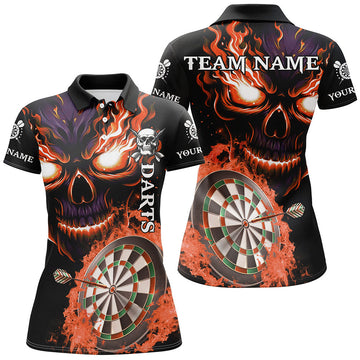 Personalized Women's Dart Jersey - Orange Flame Skull Custom Team League Uniform T2955