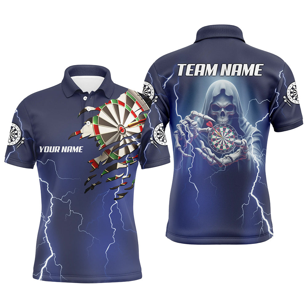 Skeleton Darts Thunder Lightning Blue 3D Printed Men Dart Polo Shirt - Darts Jersey T1471